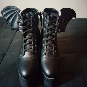 Black Pleather Platform Boots with Bat Wings